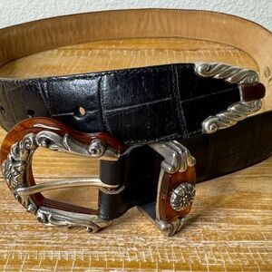 Vintage Brighton Black Croc Leather Silver Buckle Bake
Lite Type Y2K 90s M